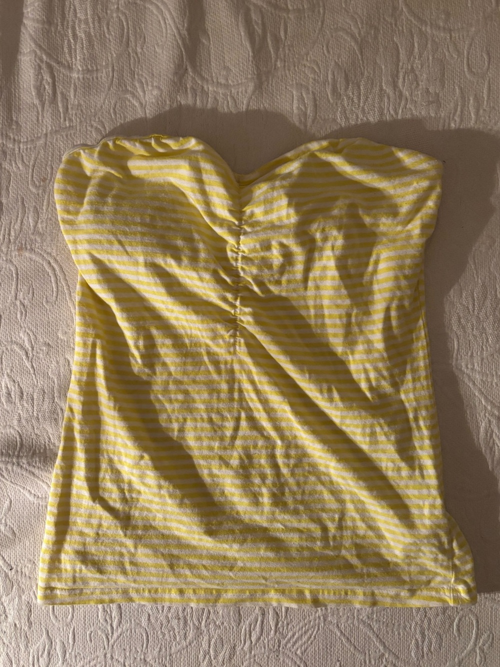 H&M Yellow and White Striped Strapless Ruched Tube Top